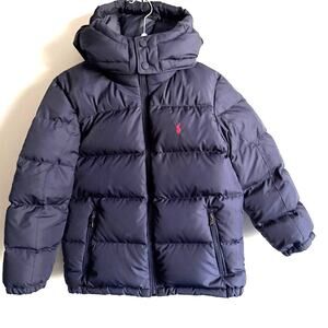 Boys Polo Ralph Lauren Down Hooded Puffer Bomber Jacket | Newport Navy Size 7